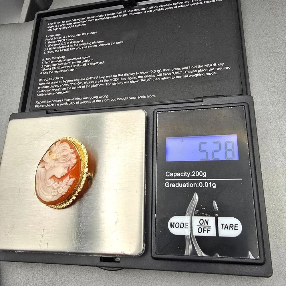 14K Yellow Gold Shell Cameo Brooch/Pendant Hand-Carved Profile 5.28g Signed LJI - Picture 11 of 11